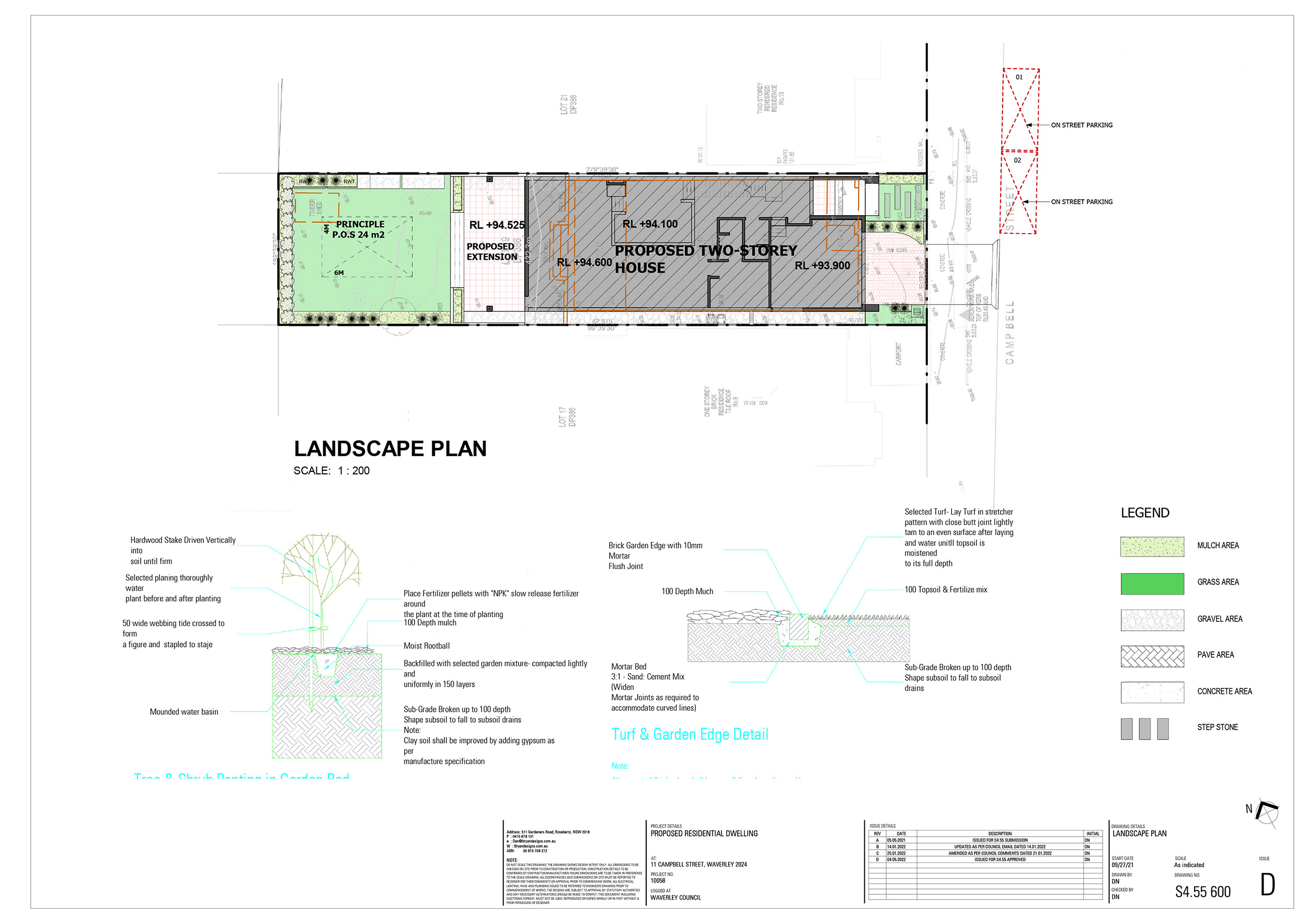 Landscape Plan S4.55 Issue D Architectural Plbell Street Waverley 25.05.22 17